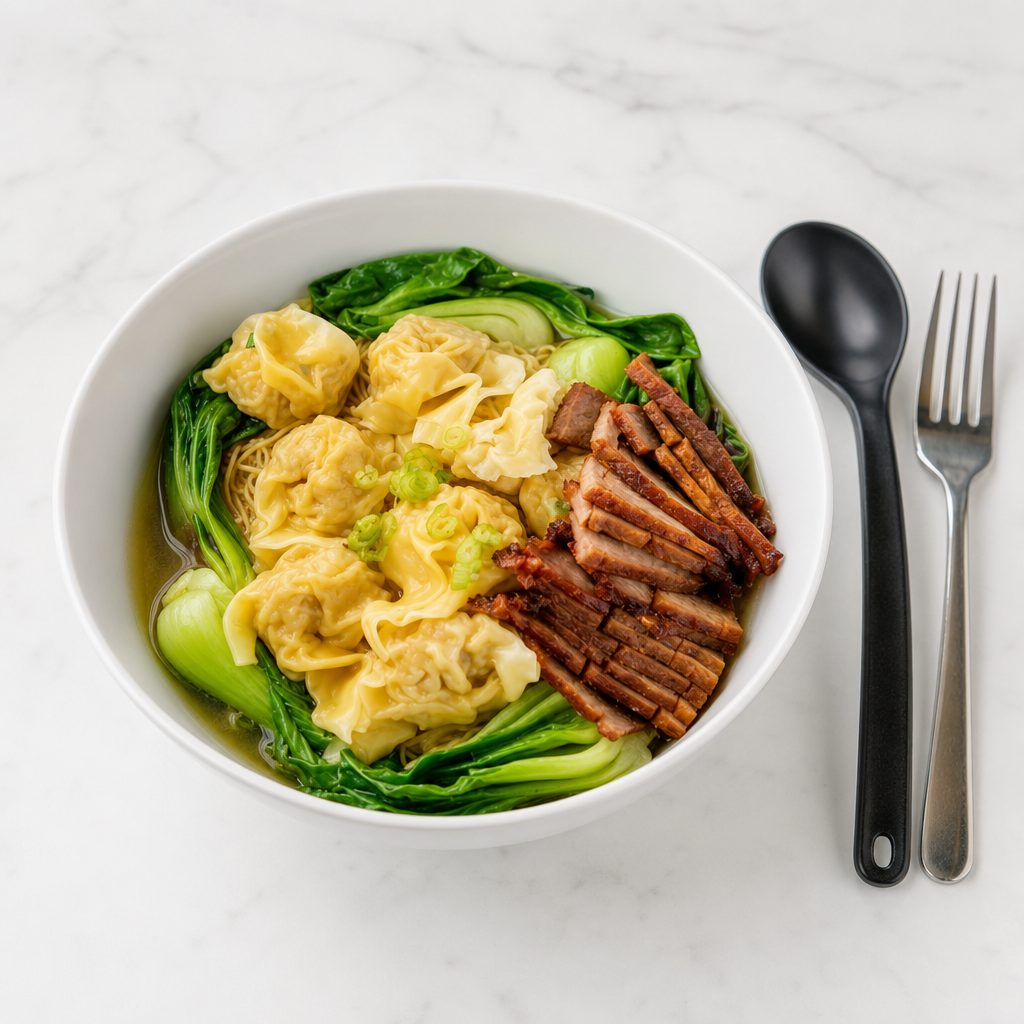 Hong Kong Roast Pork Wonton Noodle Soup 叉烧云吞面.