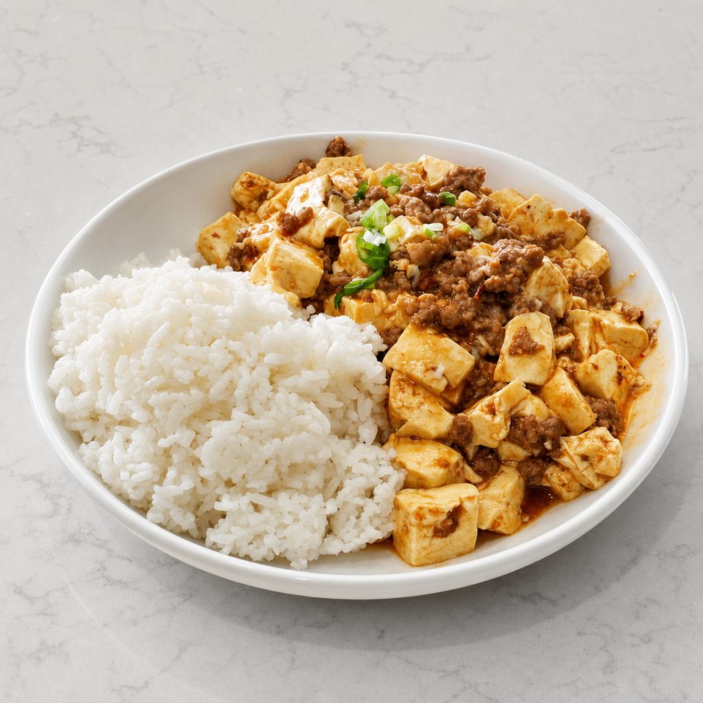 Szechuan Mapo Tofu Over Rice 四川麻婆豆腐饭.