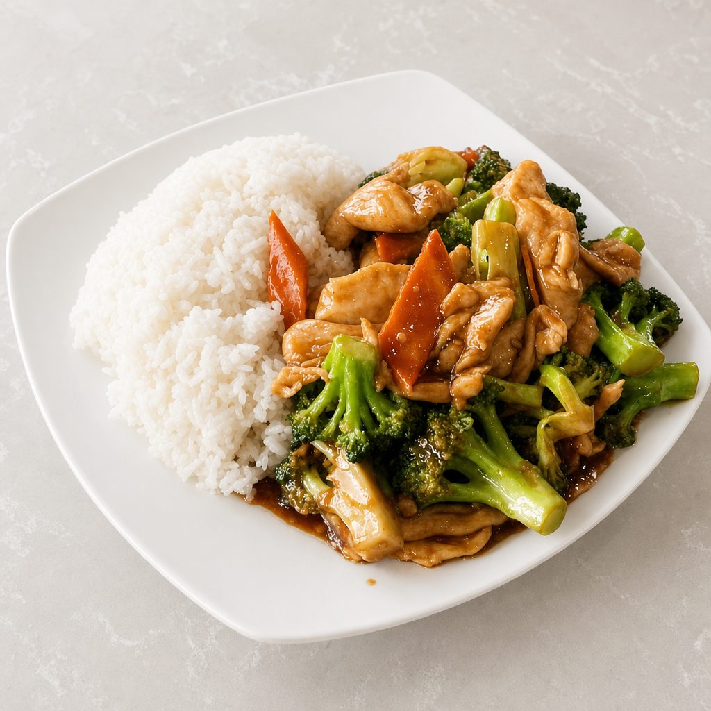 (S) (Chicken/Beef/Shrimp/Pork/Tofu/Scallop) Broccoli over Rice 芥兰饭.