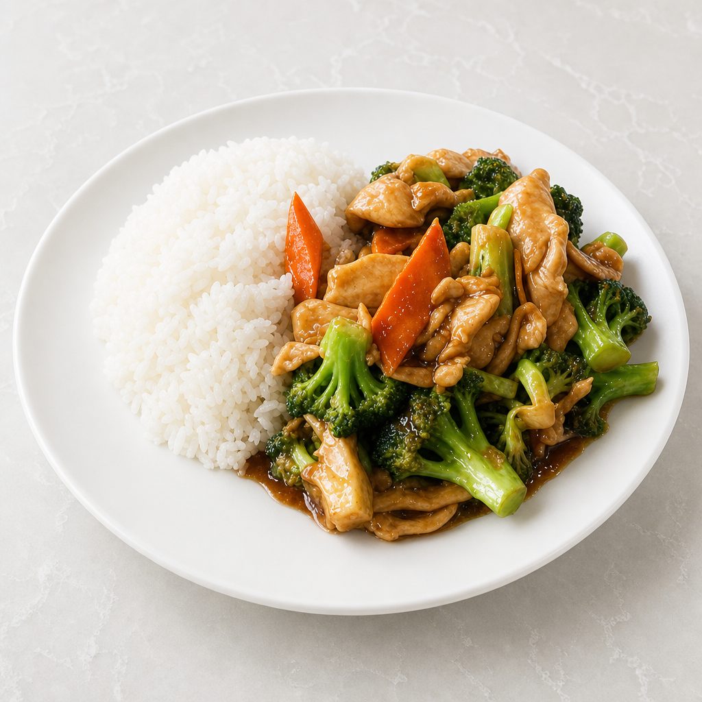 Chicken with Broccoli over Rice 芥兰鸡饭.