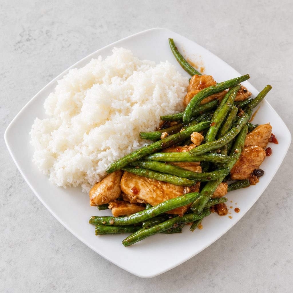 (S) (Chicken/Beef/Shrimp/Pork/Tofu) String Beans Over Rice (Spicy) 四季豆饭.