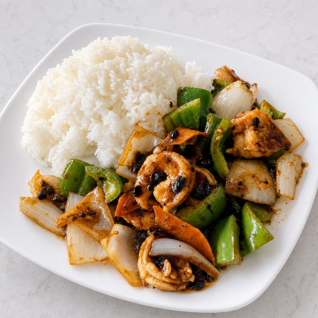Beef Black Bean Sauce Over Rice 豉汁牛饭.
