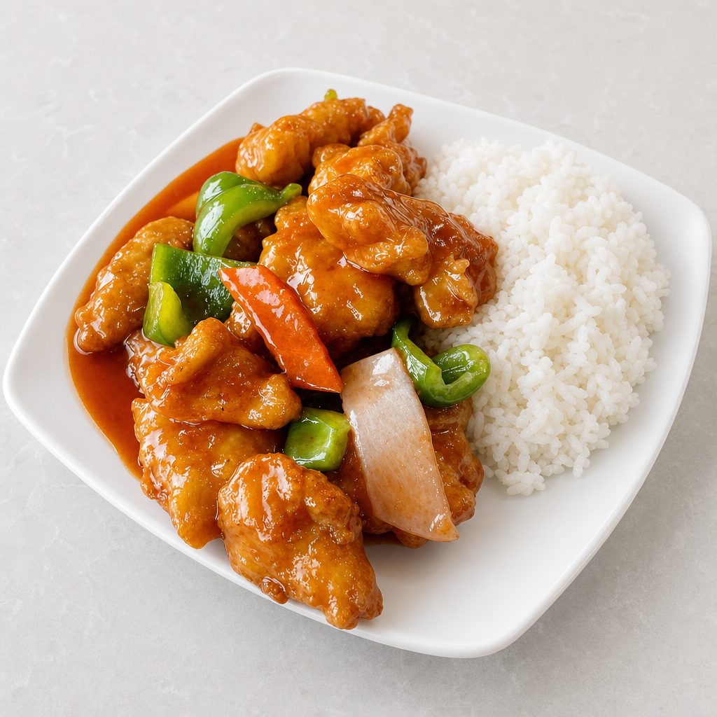 (S) Hong Kong Style Chicken w. Sweet & Sour Sauce Over Rice 港式甜酸鸡饭.
