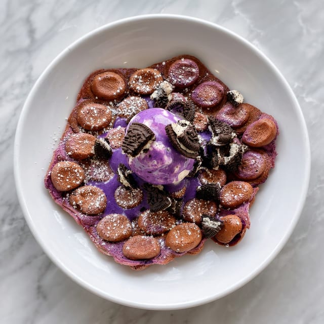 Ube Oreo Waffle w/ Ice Cream.