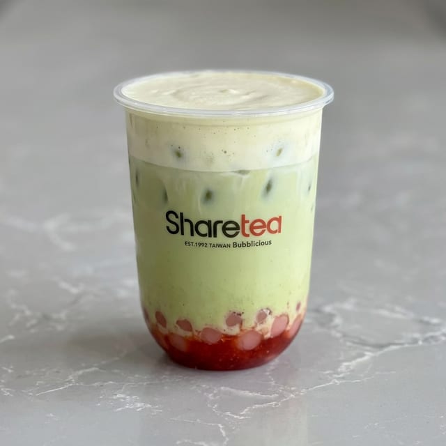 Strawberry Matcha w/ Sakura Crystal Boba.